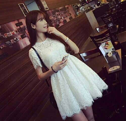 Baju Mini Dress Brukat Putih Cantik Model Terbaru & Murah