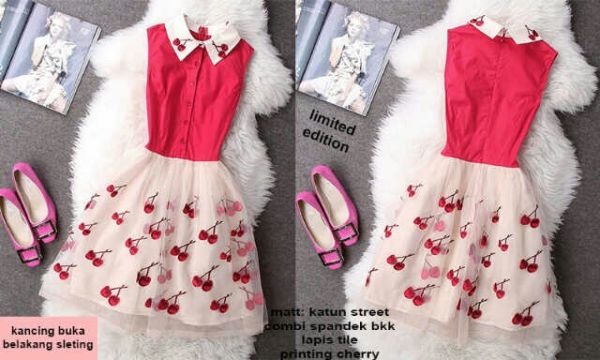 Baju Mini Dress Cherry Merah Pendek Model Terbaru & Murah