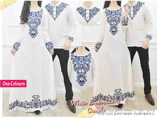  Baju Couple Long Dress Muslim Warna Putih Model Terbaru 