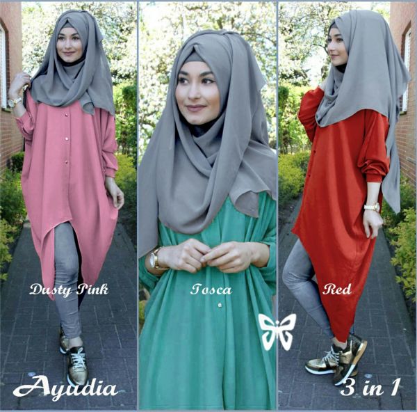 Baju Setelan Fashion Hijab Celana 3 in 1 Modis Terbaru Modern