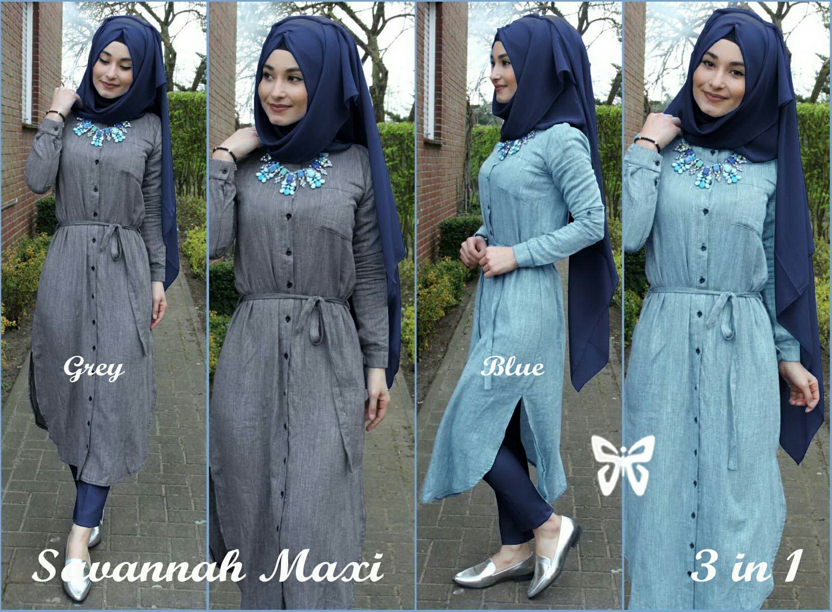 Baju Setelan Hijab Celana Modis 3 In 1 Denim Model Terbaru RYN Fashion