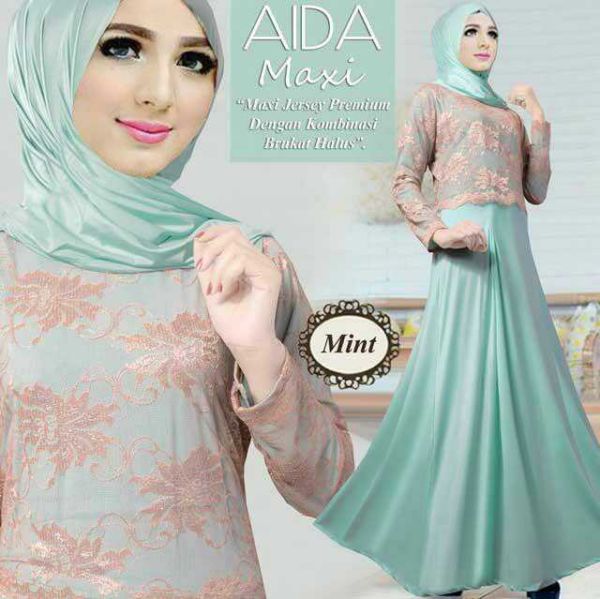 Model Baju Gamis Setelan Hijab Modern Terbaru Kombinasi Brukat