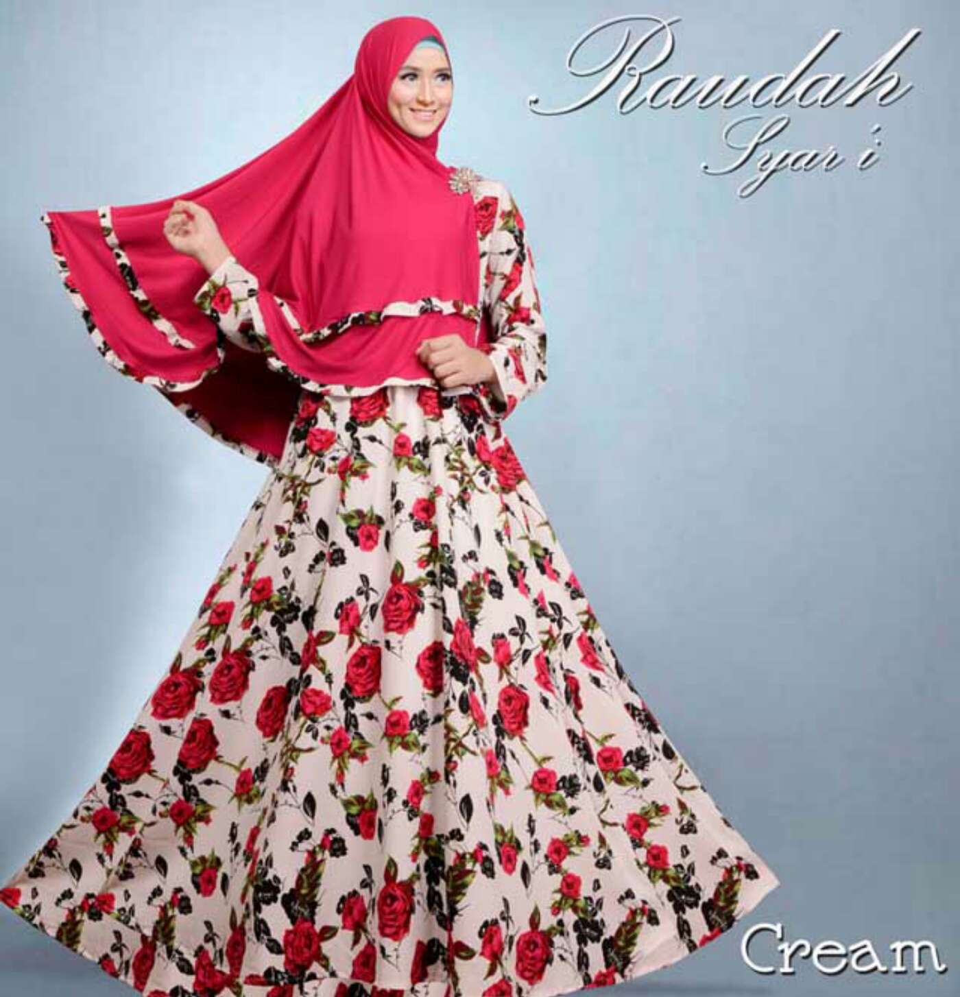Model Gamis Syari Modern Style Hijab Muslimah Motif Bunga 