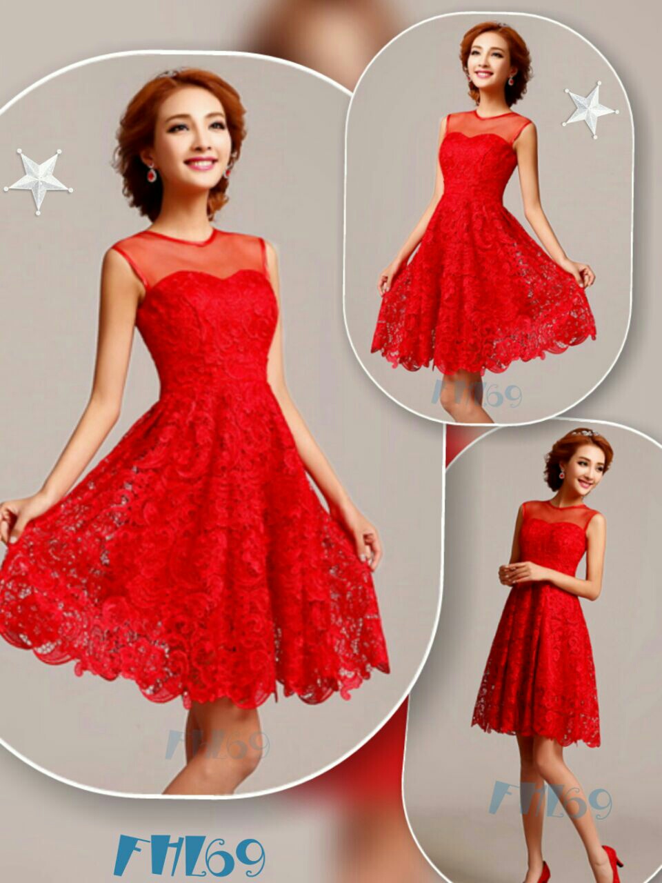  Baju  Mini Dress Brukat Wanita Dewasa Warna  Merah  Cantik 