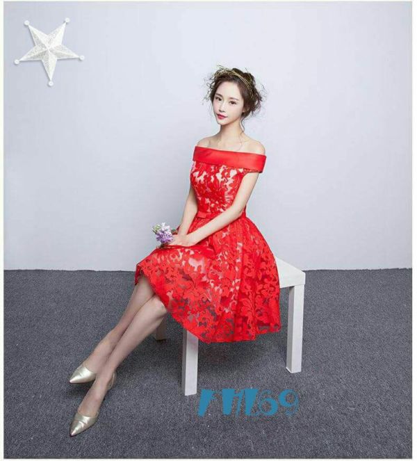Model Baju Mini Dress Brukat Merah Simple Cantik dan Murah