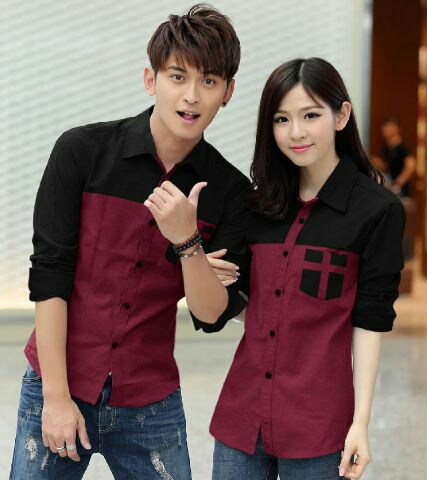 Baju Couple Hem Lengan Panjang Warna Kombinasi Model Terbaru