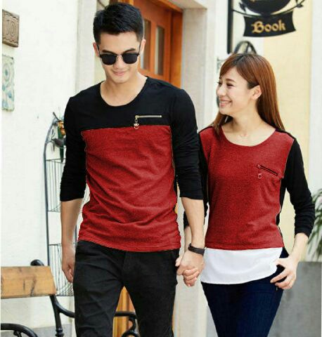 Baju Kaos Couple Lengan Panjang Warna Kombinasi Model Terbaru