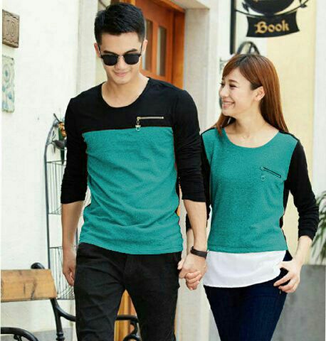 Baju Kaos Couple Lengan Panjang Warna Kombinasi Model Terbaru