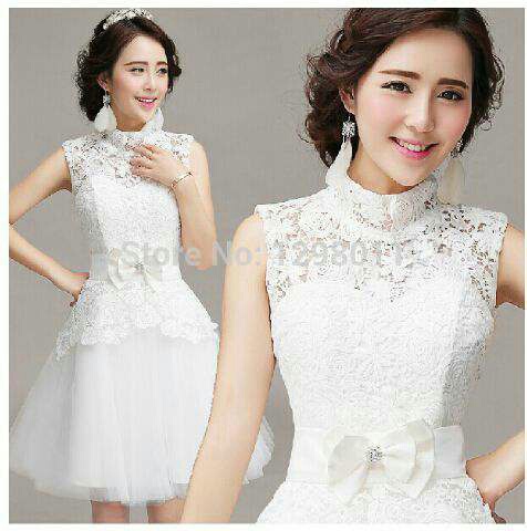 Baju Mini Dress Pendek Brukat Warna Putih Sederhana Modern