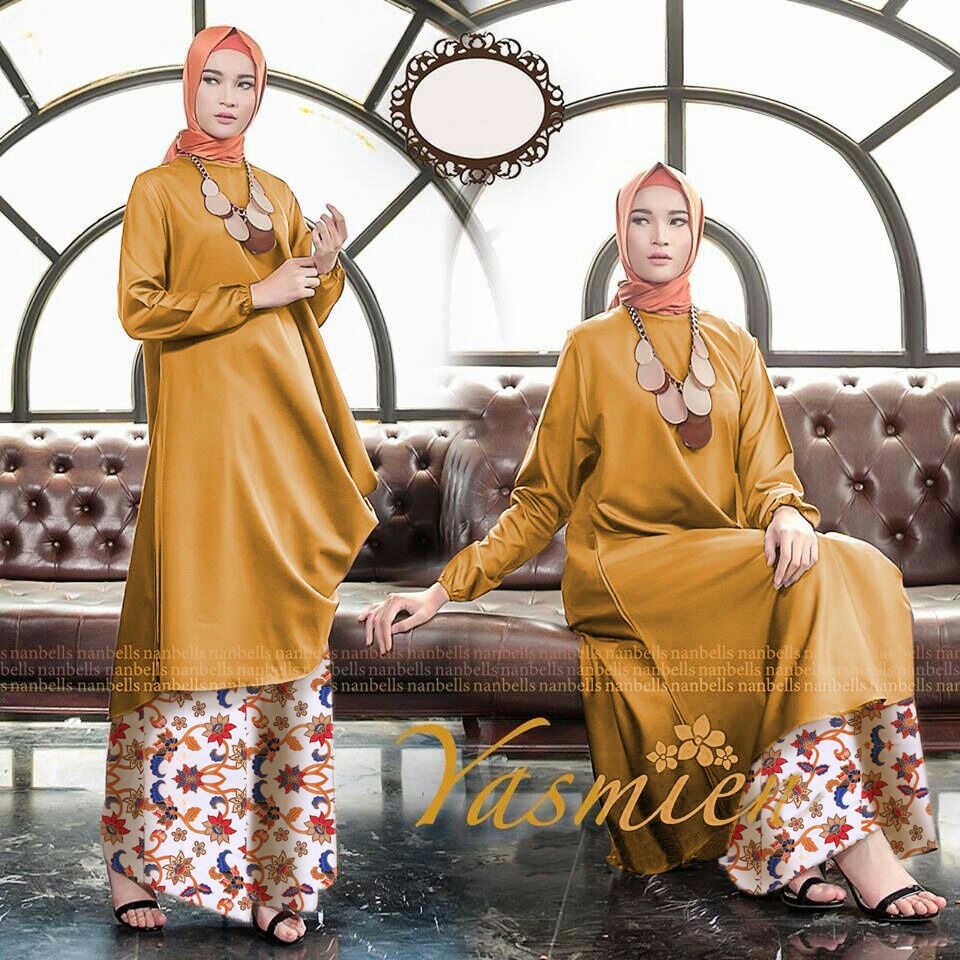 Setelan Hijab Modis Baju Tunik dan Rok Batik Songket 