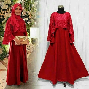 Model Baju Gamis Long Dress Muslim Cape Brukat Modern Terbaru