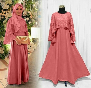 Model Baju  Gamis Long Dress Muslim Cape Brukat Modern 
