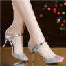 Sandal High Heels Wanita Hak Tinggi Warna Gold dan Silver