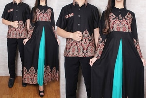  Baju  Couple  Muslim Long Dress Gamis Kemeja  Motif Batik 