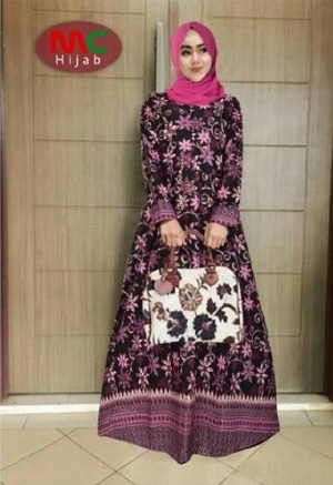 Baju Gamis Setelan Hijab Motif Batik Modern Model Terbaru 