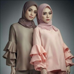 Model Baju Atasan Blouse Trompy Susun Muslimah Wanita Lengan Panjang