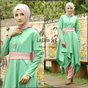 Setelan Baju Muslim Hijab  Tunik Celana  3 in 1 Wanita  Model  