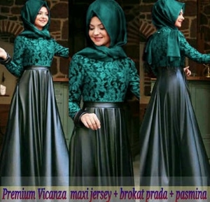 Setelan Baju Gamis Long Dress Hijab Muslimah Wanita Bahan Brukat Modern