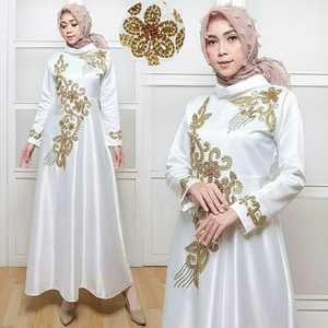 Model Baju  Gamis Long Dress Muslim  Pesta  Bahan Satin  