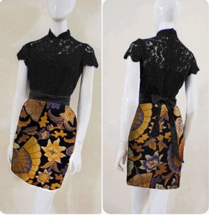 Baju Mini Dress Pendek Wanita Motif Batik Kombinasi Brukat