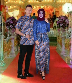 Setelan Baju Batik Couple Long Tunik Brukat Rok Lilit 