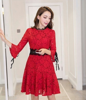  Baju Mini Dress Pendek Pesta Bahan Brukat Warna Merah 