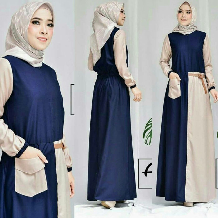  Baju Gamis Long Dress Hijab Warna Kombinasi Modern RYN 