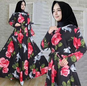  Baju  Gamis Maxy Long Dress  Muslim Motif  Bunga  Cantik RYN 