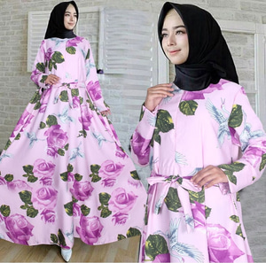  Baju  Gamis Maxy Long Dress  Muslim Motif  Bunga  Cantik RYN 