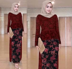 Setelan Baju  Kebaya  Brukat dan Rok Batik Muslim RYN Fashion