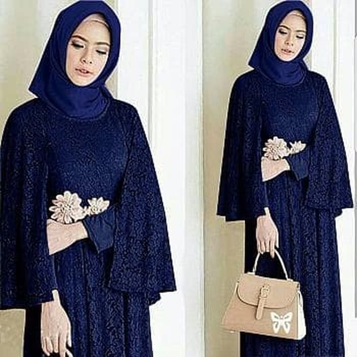 Baju Gamis Biru Navy Cocok Dengan Jilbab Warna Apa