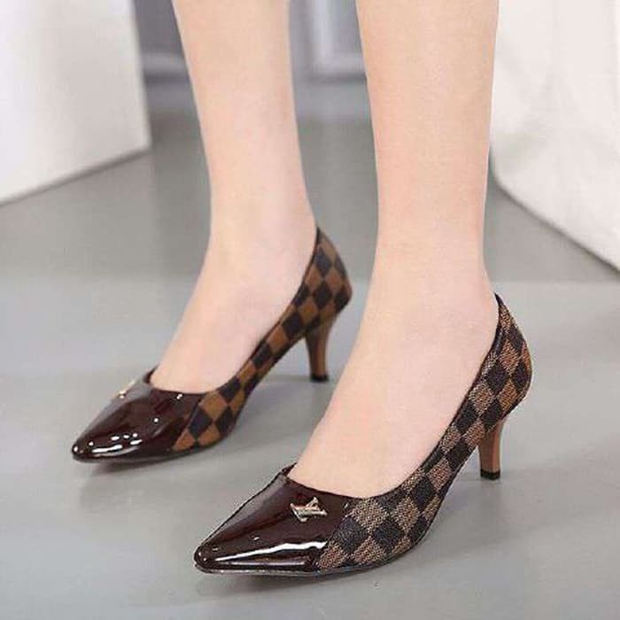 Sepatu High Heels Wanita Motif LV Terbaru Murah RYN Fashion