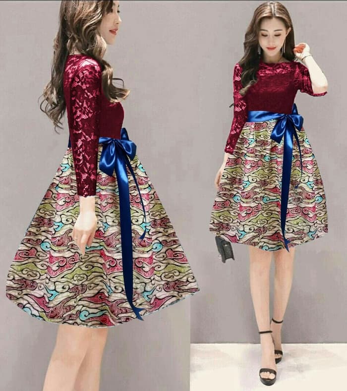 Baju Mini Dress Pendek Pesta  Motif Batik Brukat RYN Fashion