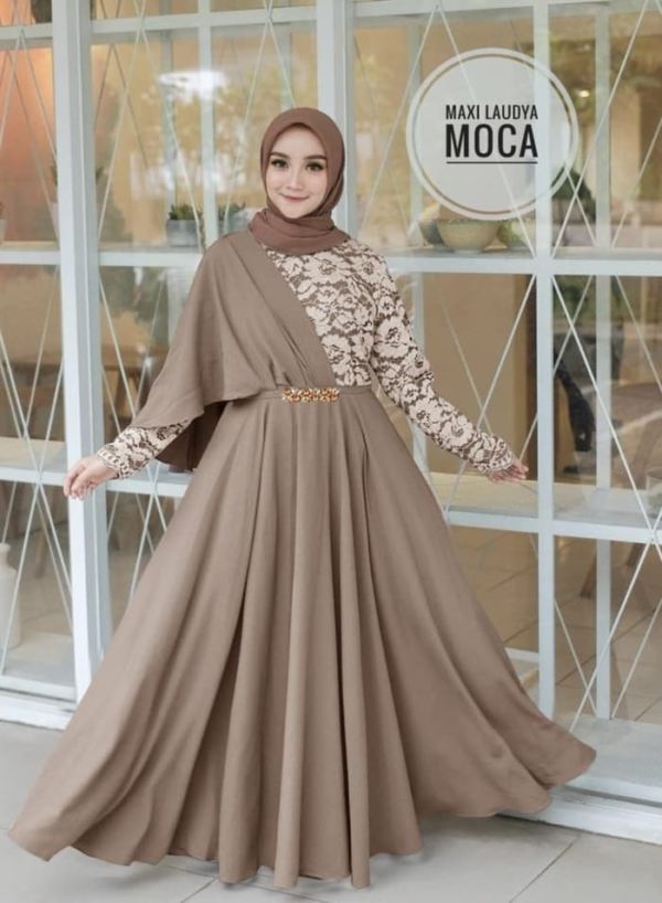 Baju Gamis Long Dress Hijab Model Selendang Pesta