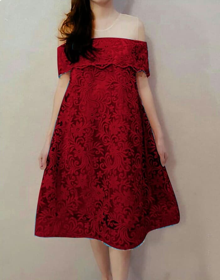  Baju  Mini Dress Pendek  Brukat Model  Sabrina  RYN Fashion