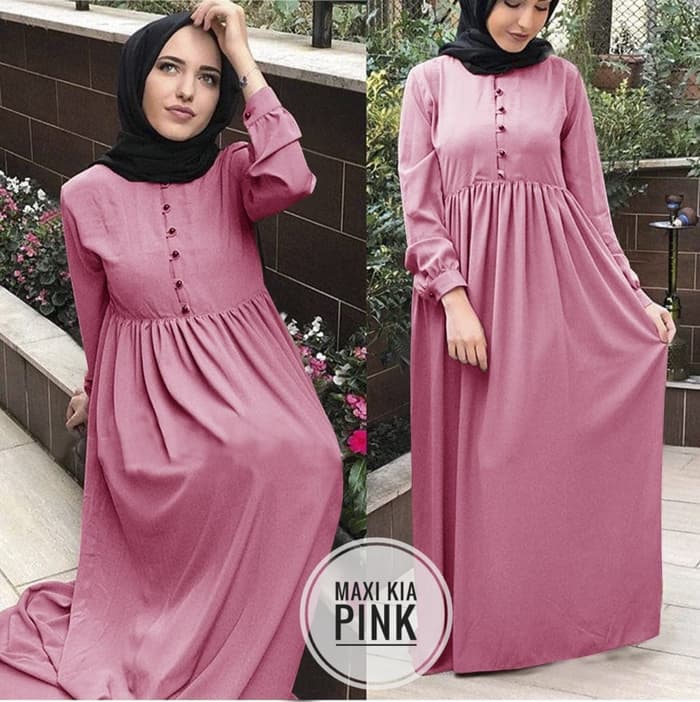 Model Baju Gamis Long Dress Muslim Polos Terbaru RYN Fashion
