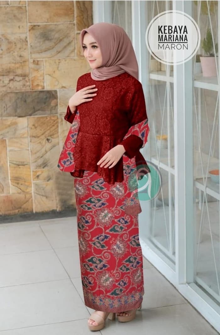 Setelan Baju  Kebaya Brukat dan Rok  Span  Batik Ada Syal 