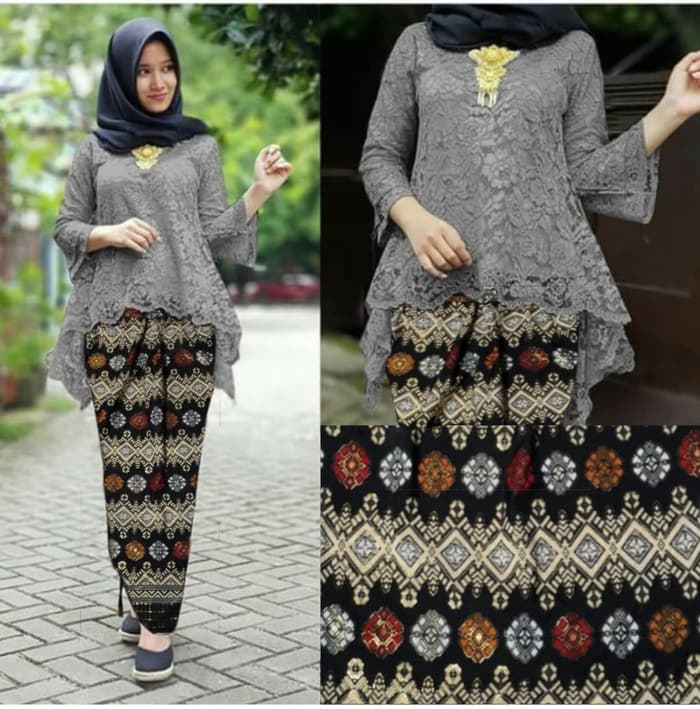 Setelan Baju Kebaya Brukat dan Rok  Span  Batik  Murah RYN 