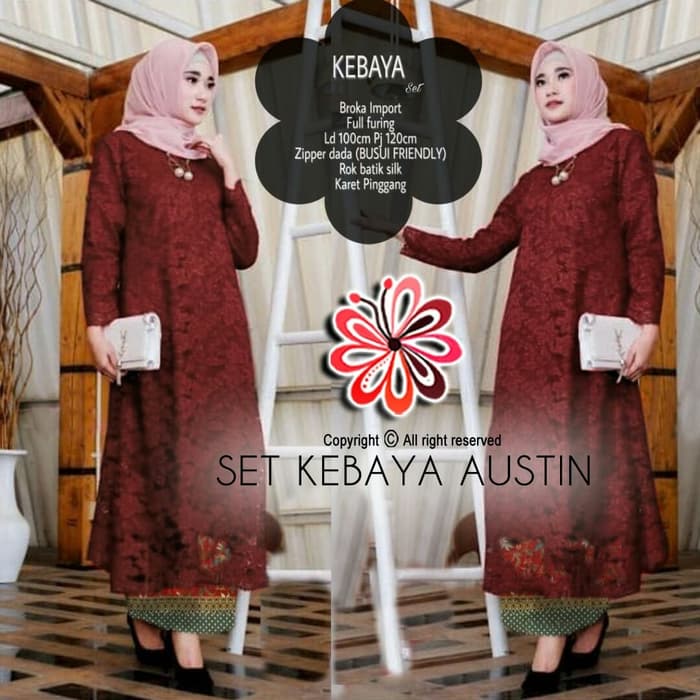 Setelan Baju Kebaya Tunik  Brukat dan  Rok  Batik  Muslim 