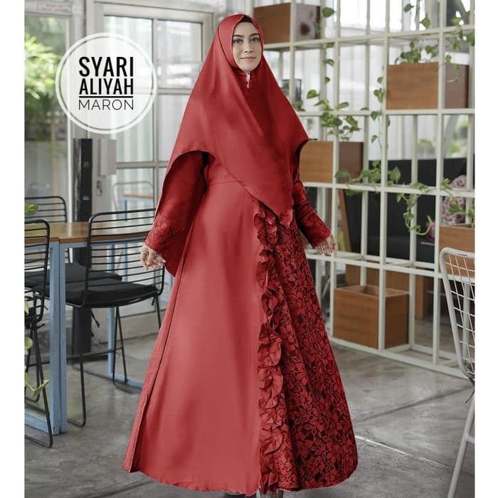 Setelan Baju  Gamis  Syari  Kombinasi Bahan Brukat  RYN Fashion