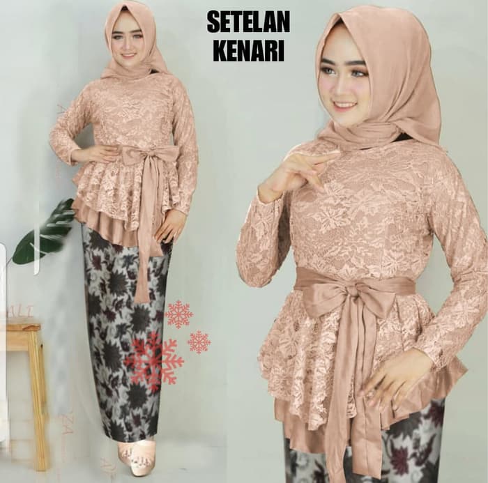Setelan Baju  Kebaya  Brukat dan Rok  Batik  Muslim RYN Fashion
