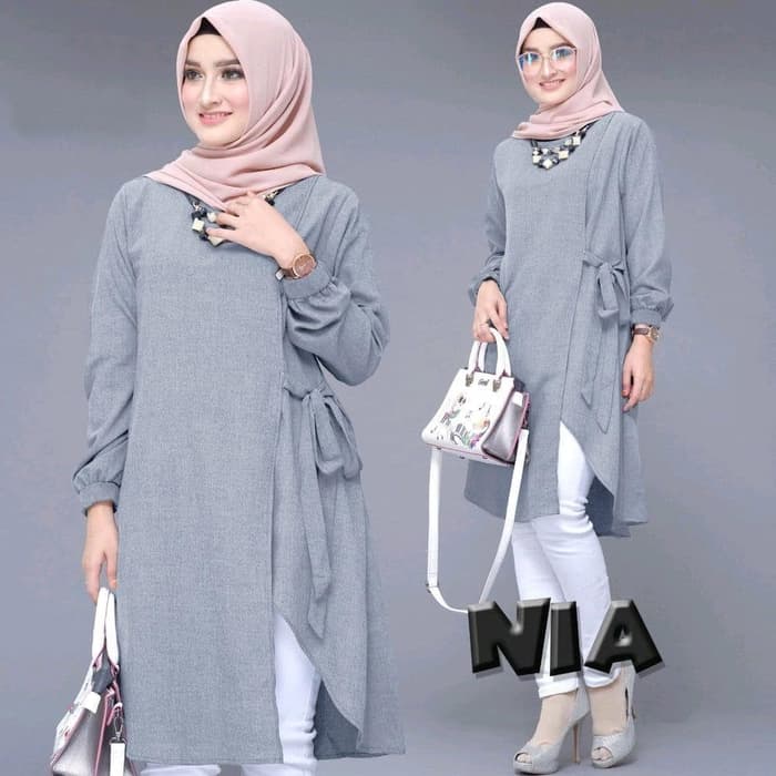  Baju  Atasan Muslim Tunik Polos  Lengan  Panjang  RYN Fashion