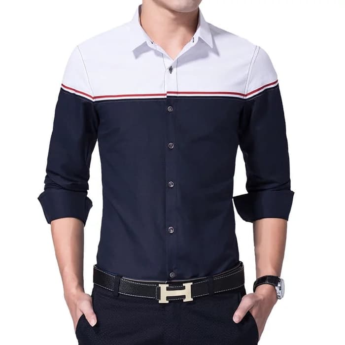 Baju Kemeja  Pria  Lengan Panjang Model  Slim RYN Fashion
