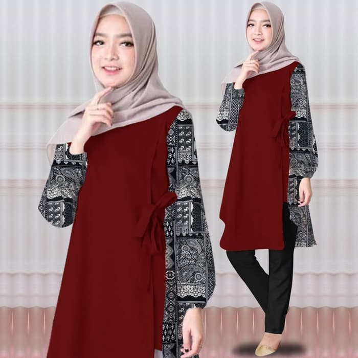 Model Baju  Tunik  Blouse Muslim  Kombinasi Batik RYN Fashion