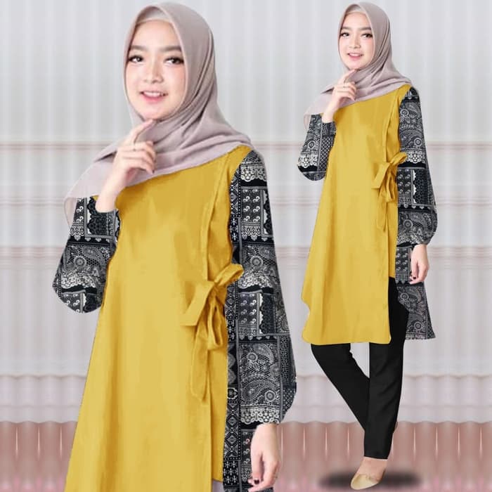 Model Baju Tunik Blouse Muslim Kombinasi Batik | RYN Fashion