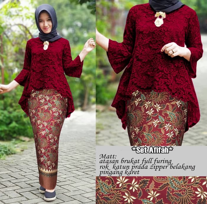 Setelan Baju Kebaya Brukat dan Rok  Span  Batik  RYN Fashion