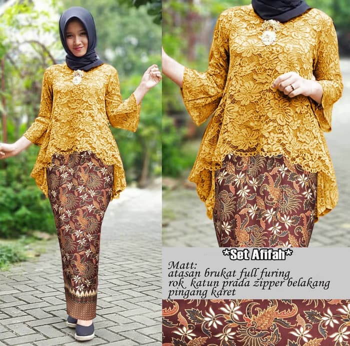 Setelan Baju  Kebaya Brukat dan  Rok  Span  Batik RYN Fashion