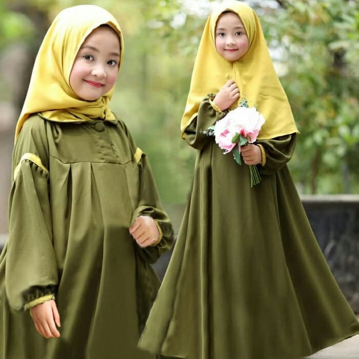 Setelan Baju  Gamis  dan Jilbab Anak Perempuan  Modern RYN 