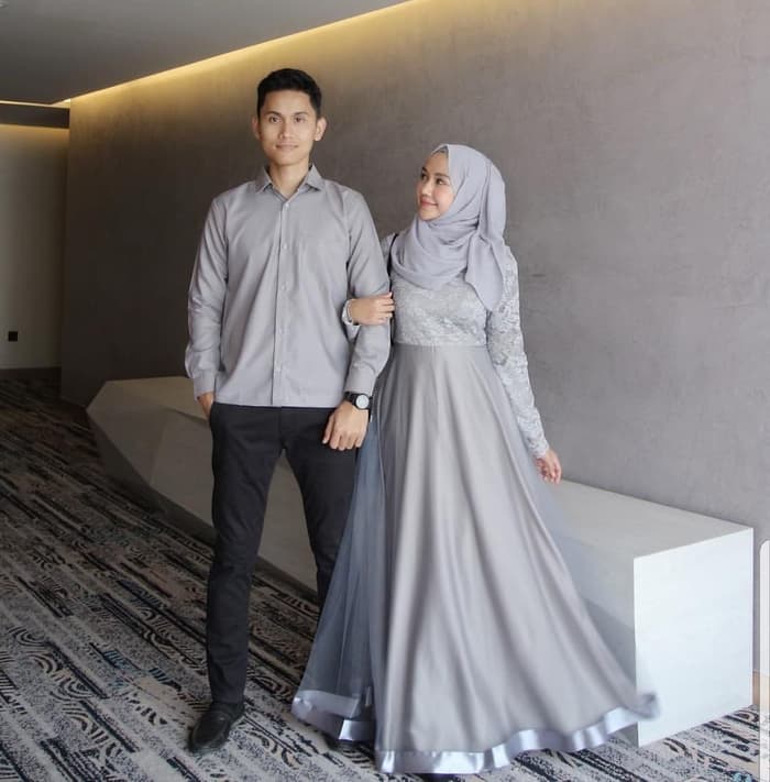  Baju  Couple  Gamis Brukat Tille dan Kemeja Modern RYN Fashion