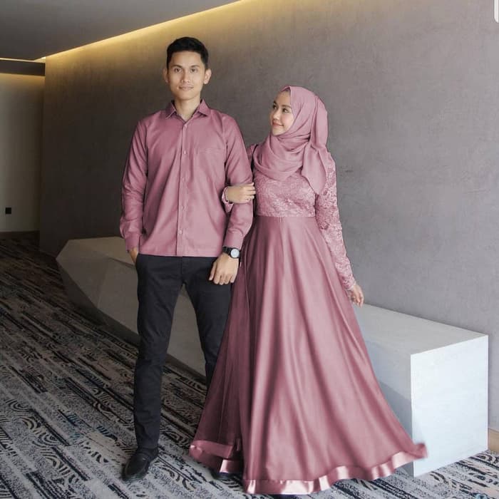 Baju Couple Gamis Brukat Tille dan Kemeja Modern | RYN Fashion